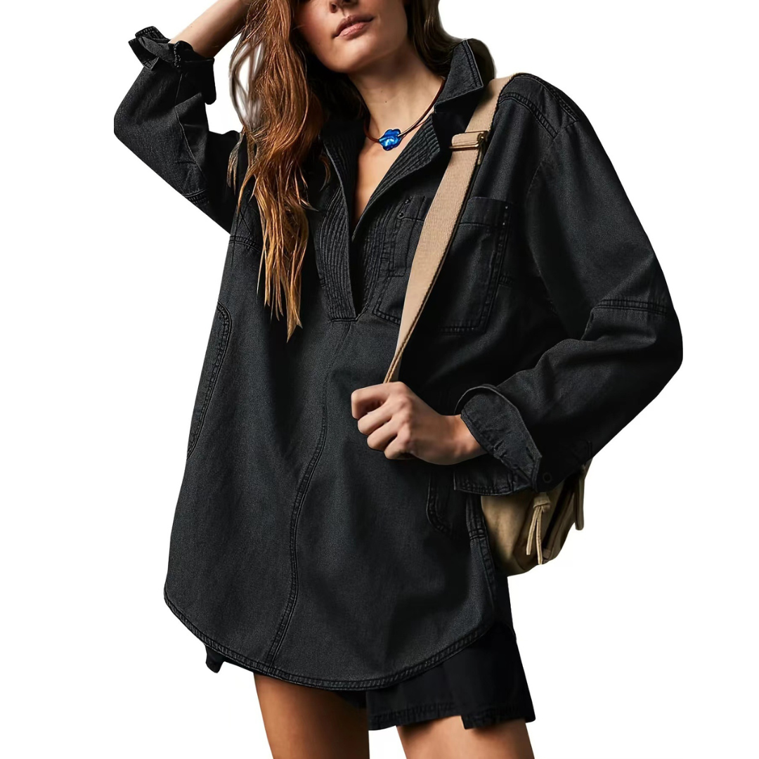 NALINAE™ – Chic V-Neck Denim Tunic Top