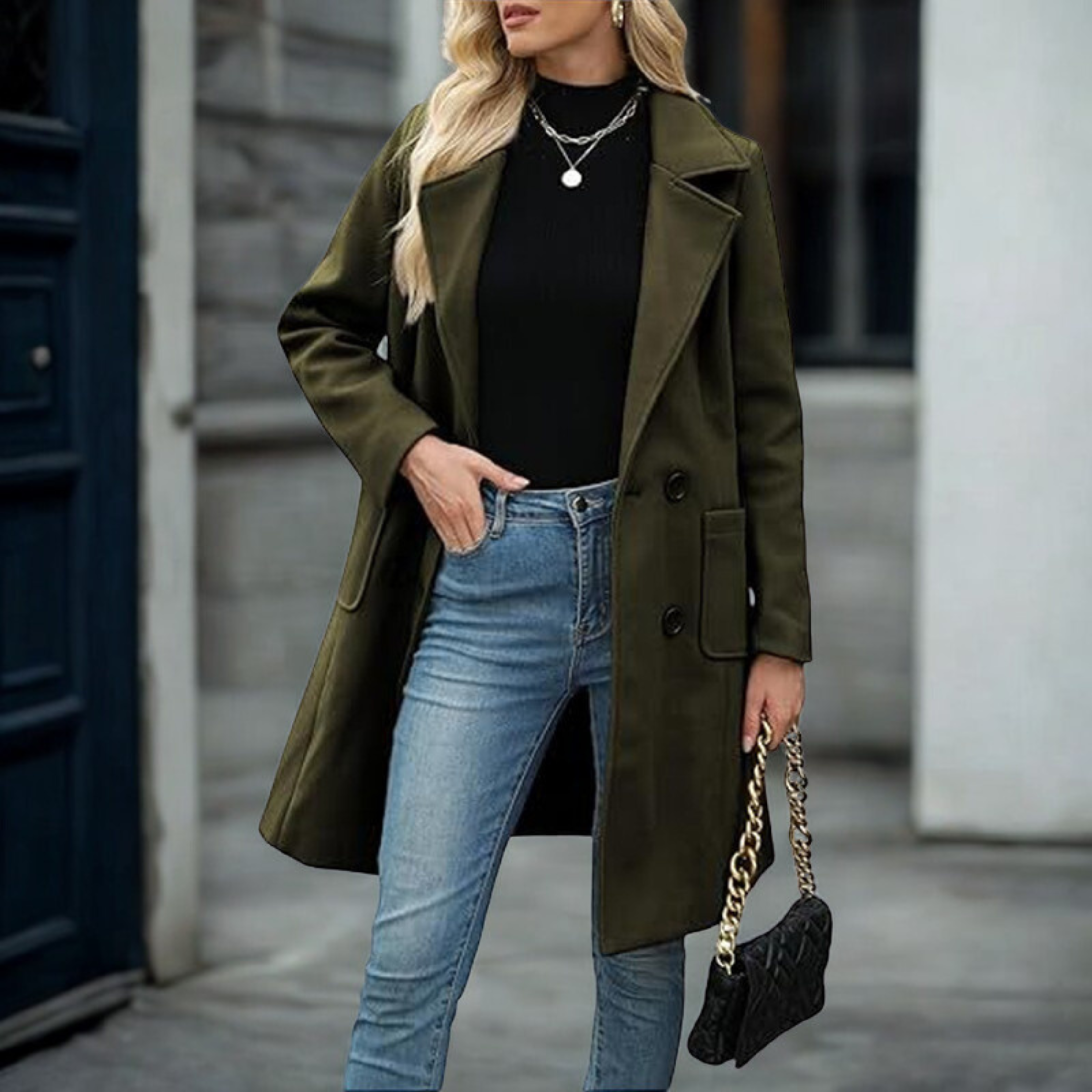 DEMI™ - Casual Mid Length Button Open Front Coat