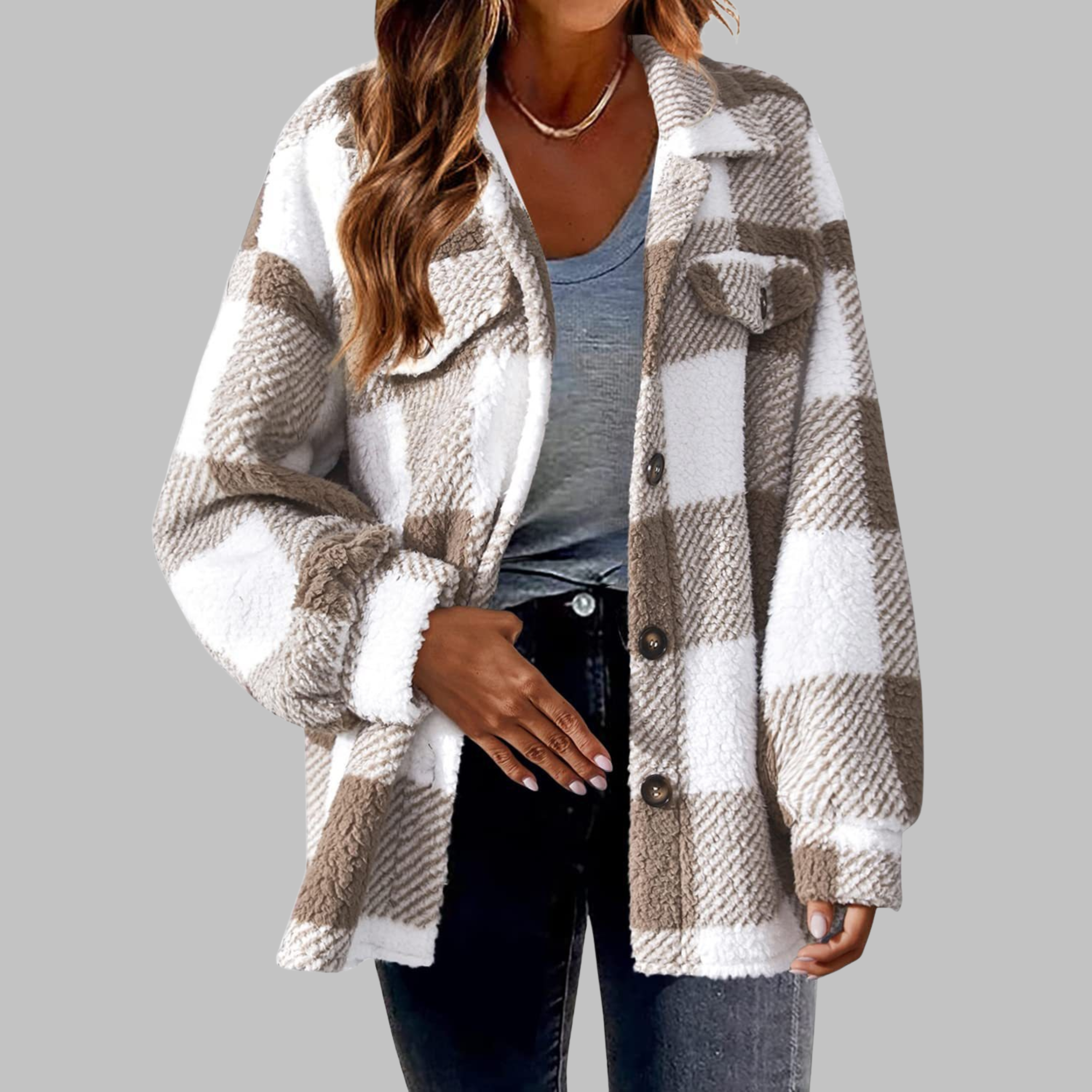 ERMI™ - Casual Plaid Button Down Long Sleeve Jacket