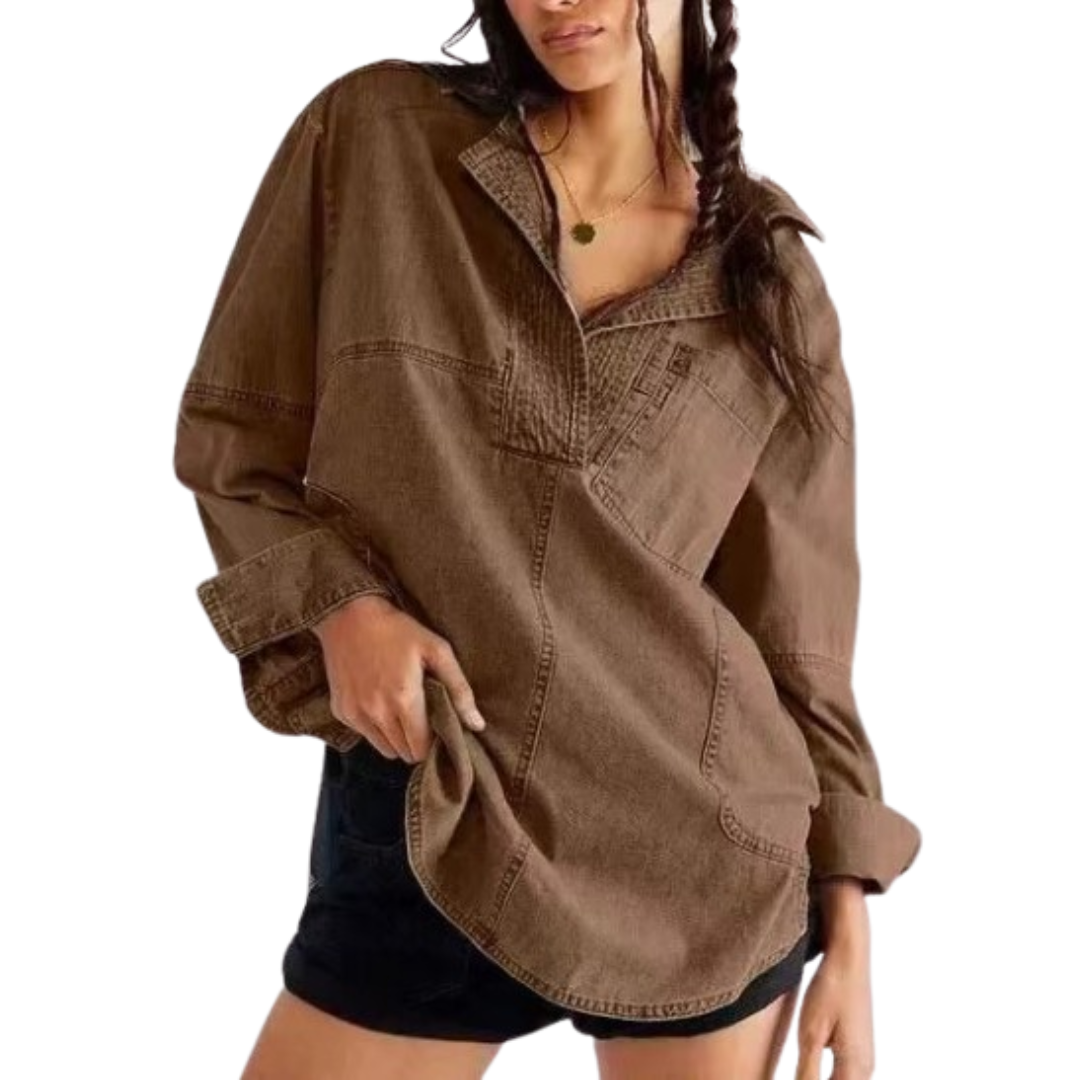 NALINAE™ – Chic V-Neck Denim Tunic Top
