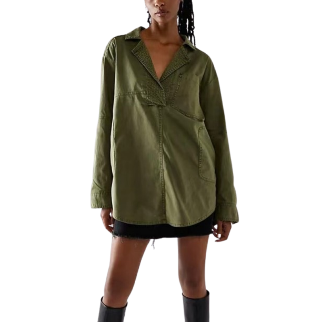 NALINAE™ – Chic V-Neck Denim Tunic Top