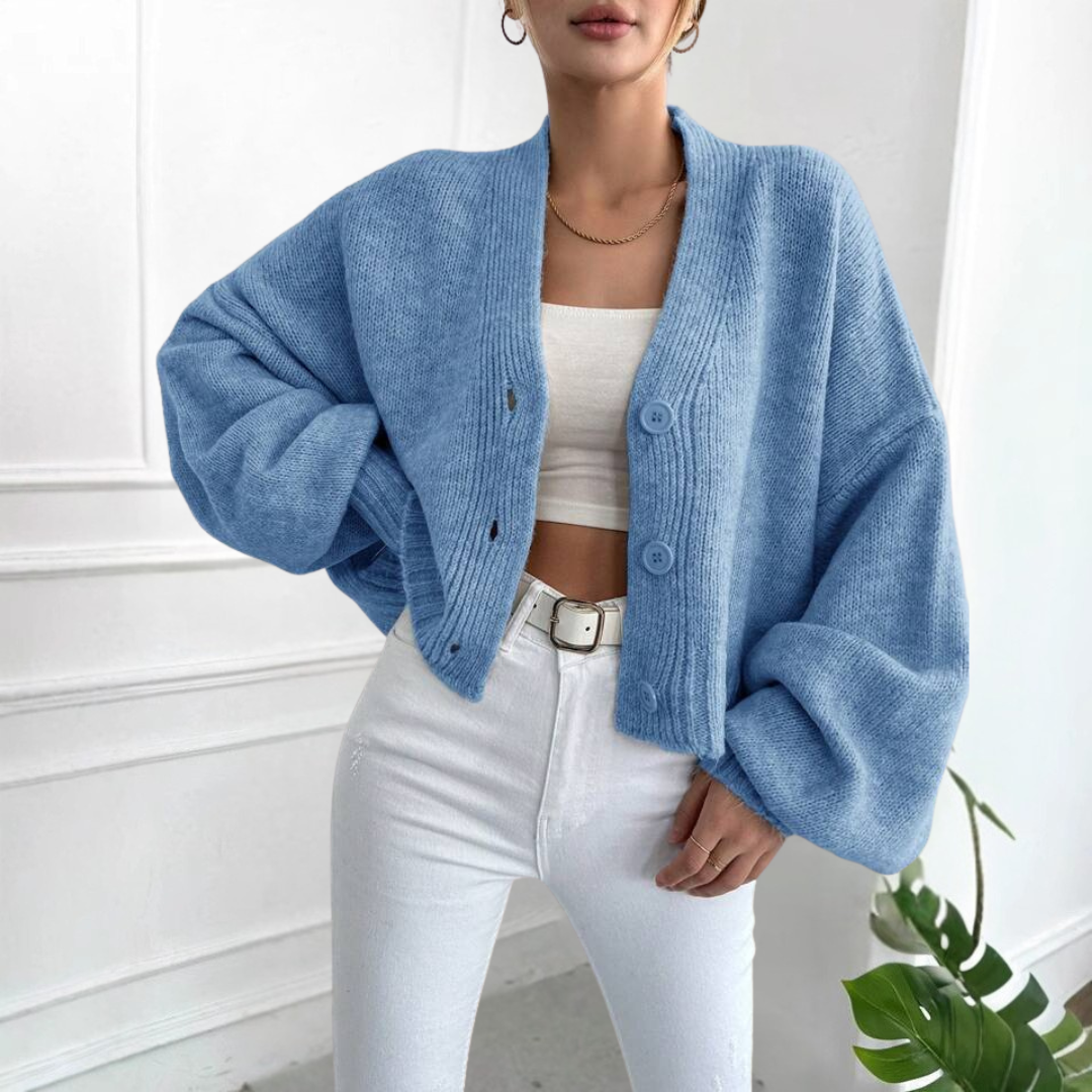 EDEN™ - Casual Crop Lantern Sleeve Cardigan