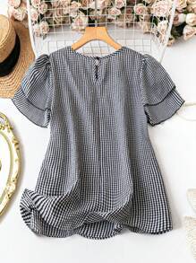 KRISTEL™ – Vintage Flowy Checkered Puff Sleeve Blouse