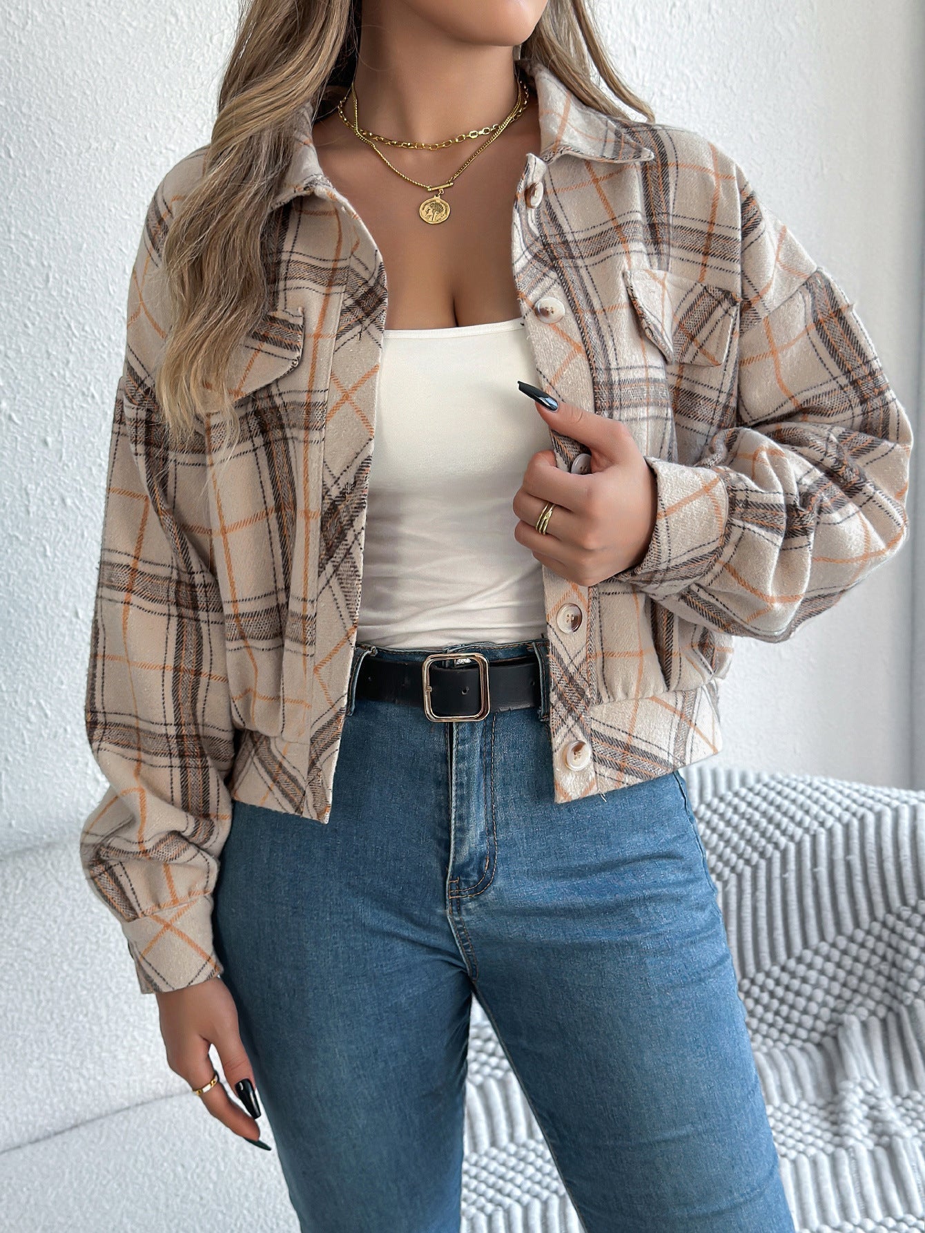 COVA™ - Casual Plaid Button Front Long Sleeve Jacket