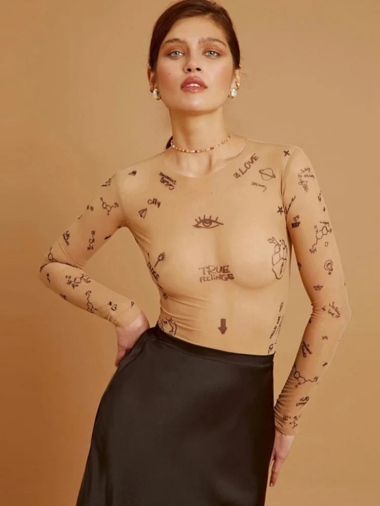 JANELLA™ – Modern Print Mesh Bodysuit