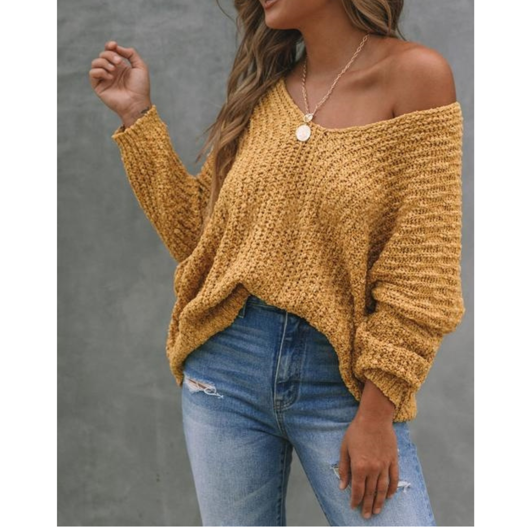 GABBY™ – Lightweight V-Neck Long Sleeve Drop Shoulder Sweater